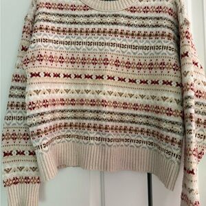American Eagle Outfitters Red and Cream Patterned Sweater